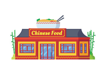 Vector chinese food restaurant building flat design illustration