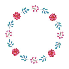 Round frame with hand painted watercolor plants isolated on white background. Winter illustration with empty place for your text