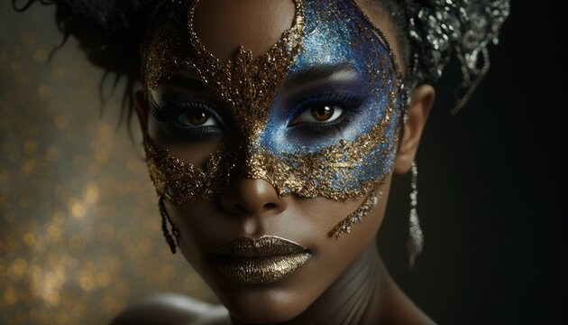 Beautiful woman in carnival outfit wearing carnival mask Mardi Gras illustration generative ai