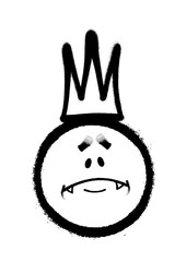 Graffiti emoticon with crown. Smiling face painted spray paint. Vector illustration