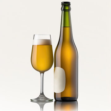 bottle and glass of lager beer. blank label, mock-up