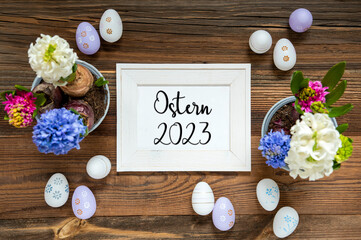 Spring Flowers With Easter Egg Decoration, Ostern 2023 Means Easter 2023, Frame