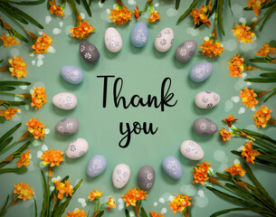 Easter Egg Decoration, Spring Flowers, English Text Thank You