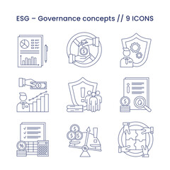 ESG Governance concepts, icons set. Vector illustration isolated on a white background.