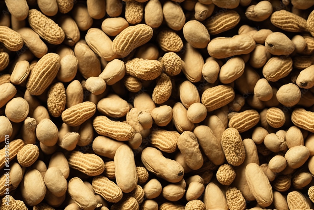 Poster backdrop of raw peanuts a bunch of peanuts still in their shells generative ai