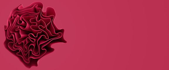 Wavy layers and ruffles. Abstract magenta background. Minimalism banner 3d rendering