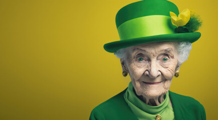 The old woman in leprechaun hat for a Saint Patrick's Day. Ai generative