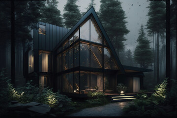 Serene Retreat: A Modern House in the Dark Forest