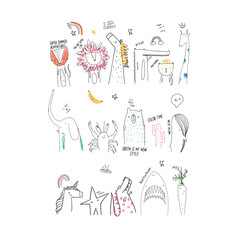 cartoon animals collection illustration for print