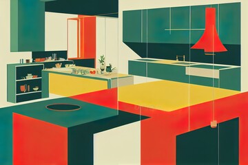 modern styled kitchen interior with table design illustration