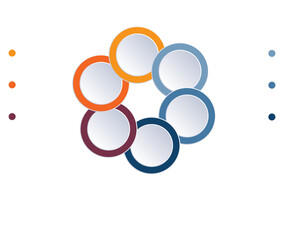 Infographic 6 positions, colour rings are located on circle