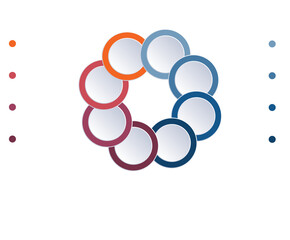 Infographic 8 positions, colour rings are located on circle