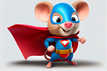 A mouse super hero on isolated background. Flat design. Generative ai. - obrazy, fototapety, plakaty