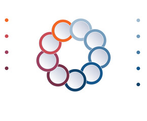 Infographic 9 positions, colour rings are located on circle