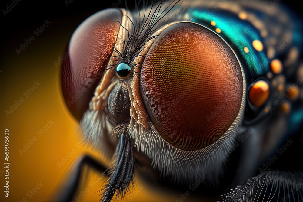 Poster focused macro image of a fly's eye generative ai
