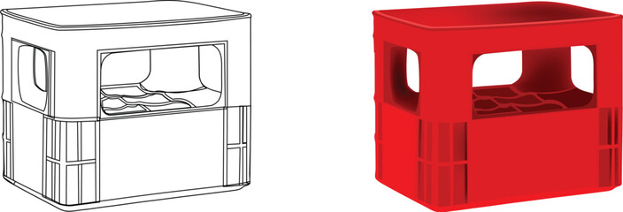 red plastic box for transporting bottles-