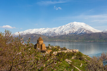 Akdamar Island in Van Lake. The Armenian Cathedral Church of the Holy Cross - Akdamar, Turkey