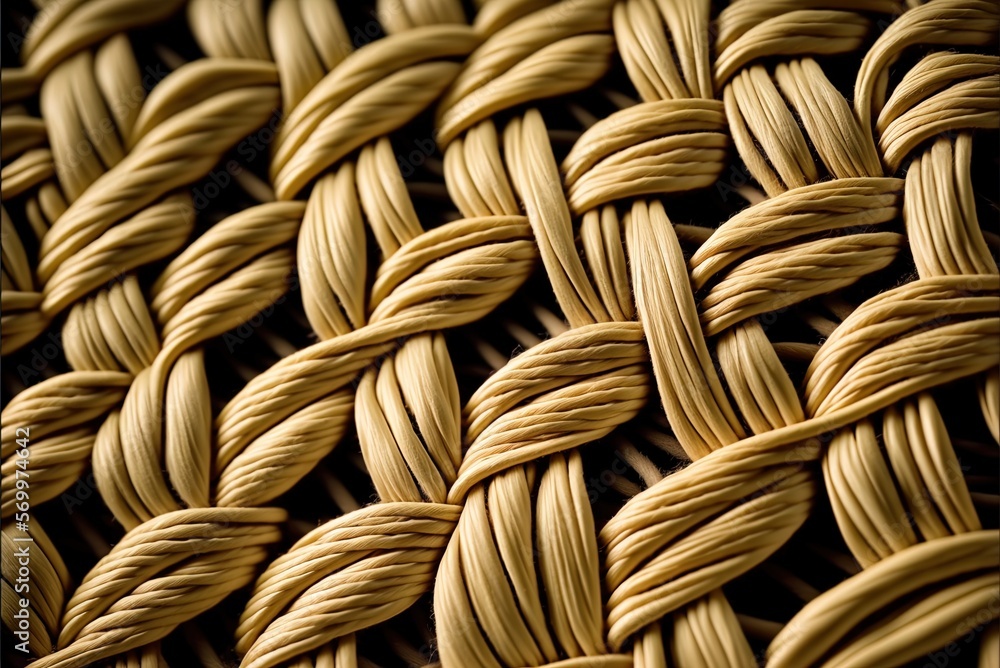 Poster an up-close view of a surface crafted from braided straw generative ai