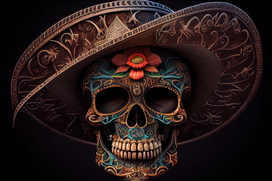 Sch&auml;del im mexikanischen Stil, cinco de mayo, sombrero
erstellt mit generativer ai 
