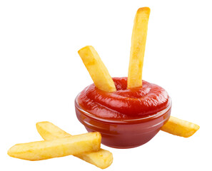 Potato fries in tomato ketchup - obrazy, fototapety, plakaty