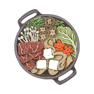 japanese hot pot with assorted ingredients clip art preview