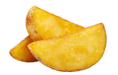 Fototapeta na wymiar Delicious fried potato wedges cut out