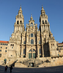 Fototapeta na wymiar Santiago de Compostela, Spain. Views of the main facade of the Cathedral of Saint James from the Obradoiro Square