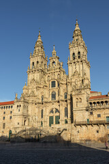 Fototapeta na wymiar Santiago de Compostela, Spain. Views of the main facade of the Cathedral of Saint James from the Obradoiro Square