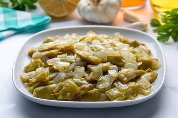 Traditional delicious Turkish food; bean pickle roast. Plate of pickle roasting (tursu kavurma) in the Black Sea region of Turkey.
