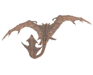 dragon is attacking on white background rear view