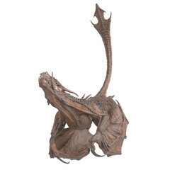 dragon is diving and flying on white background bottom view