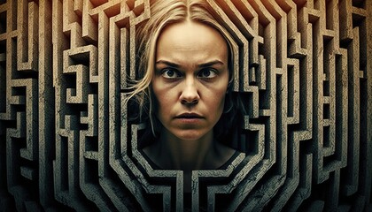 Woman in a maze of her own mind concept of mental health problem for mental health awareness month generative ai