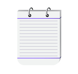 3d notebook, blank page notepad vector illustration. White violet colored notebook page to use in education event, school projects. 