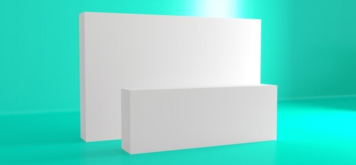 Side view of a registration stand. Mockup for evens, exhibitions and presentations. Reception desk, 3d rendering.