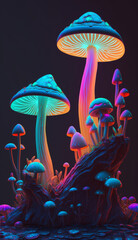 Obraz na płótnie Canvas Generative ai magic mushrooms and psychedelic hallucination iridescent rainbow trippy artwork abstract