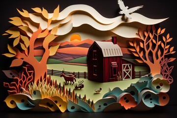 Farm Papercut Outdoors agriculture, generative by AI