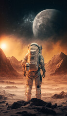 Astronaut on the surface of a distant planet created with Generative AI technology