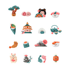 Fototapeta premium Set stickers icons Japan symbols food