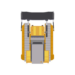 Top view of yellow bulldozer vector illustration. Cartoon drawing of vehicle for construction or building isolated on white background. Construction industry, heavy machinery concept © SurfupVector