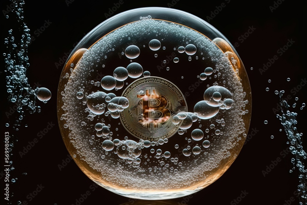 Poster bitcoin bubbles with the sign generative ai