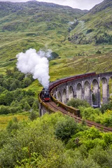 Aluminium Prints Glenfinnan Viaduc Glenfinnan railway viaduct in Scotland with the Jacobite steam train passing by