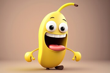 3D cartoon of banana character. Generative AI