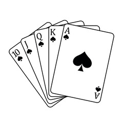 Playing cards - a poker hand consisting of a royal flush spades 10 J Q K A, vector illustration isolated on white
