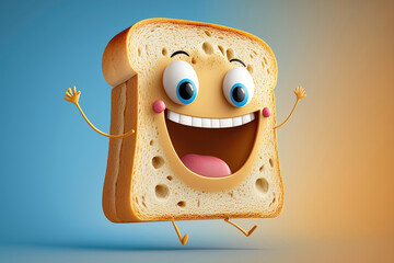 3D cartoon of toast character. Generative AI