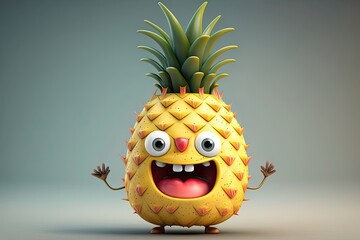 Cute 3D cartoon of pineapple character. Generative AI