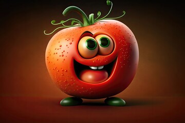 Cute 3D cartoon of tomato character. Generative AI