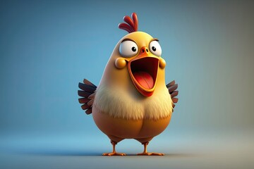 Cute 3D cartoon of chicken character. Generative AI