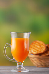 Fresh fruit juice with fresh homemade croutons