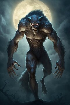 Evil Monster, Werewolf, Full Moon - AI Generated