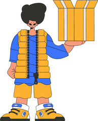 Charming man holding a box in his hands. The essence of delivering packages and freight.